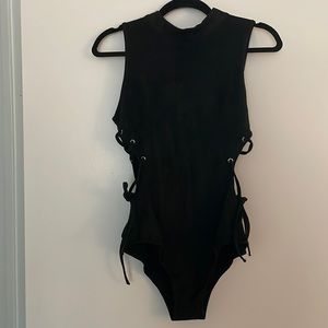 Faux Suede Cutout Bodysuit